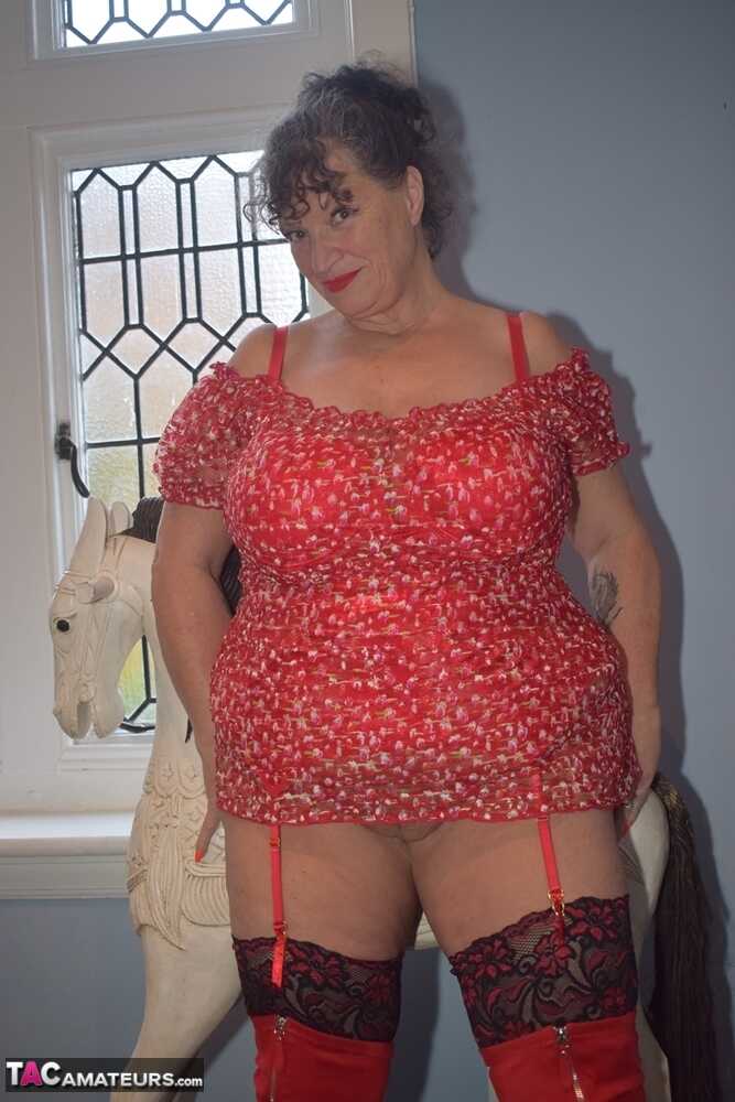Fat Granny Loves Busty Kim's Huge Boobs and Big Ass in Over the Knee Boots - Busty Kim