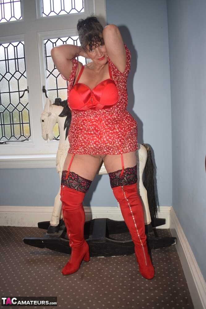 Fat Granny Loves Busty Kim's Huge Boobs and Big Ass in Over the Knee Boots - Busty Kim