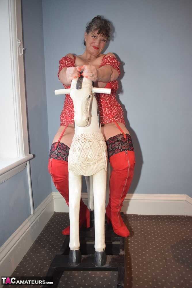 Fat Granny Loves Busty Kim's Huge Boobs and Big Ass in Over the Knee Boots - Busty Kim