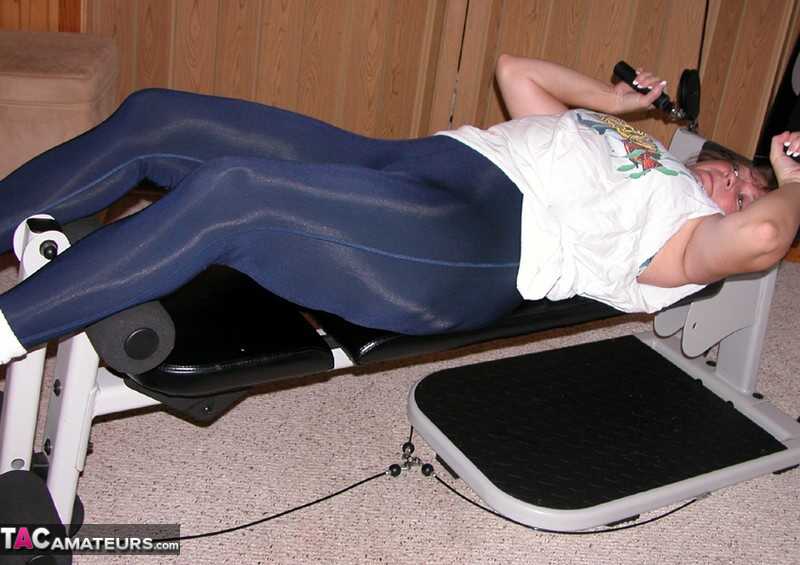 Mature Devlynn in Yoga Pants Exposing Her Big Booty and Snatch on Home Gym Equipment - Devlynn