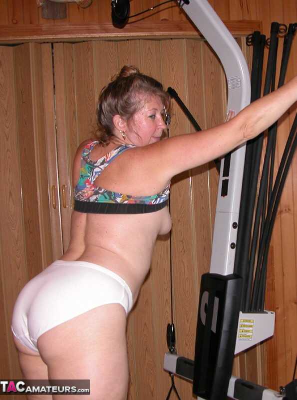 Mature Devlynn in Yoga Pants Exposing Her Big Booty and Snatch on Home Gym Equipment - Devlynn