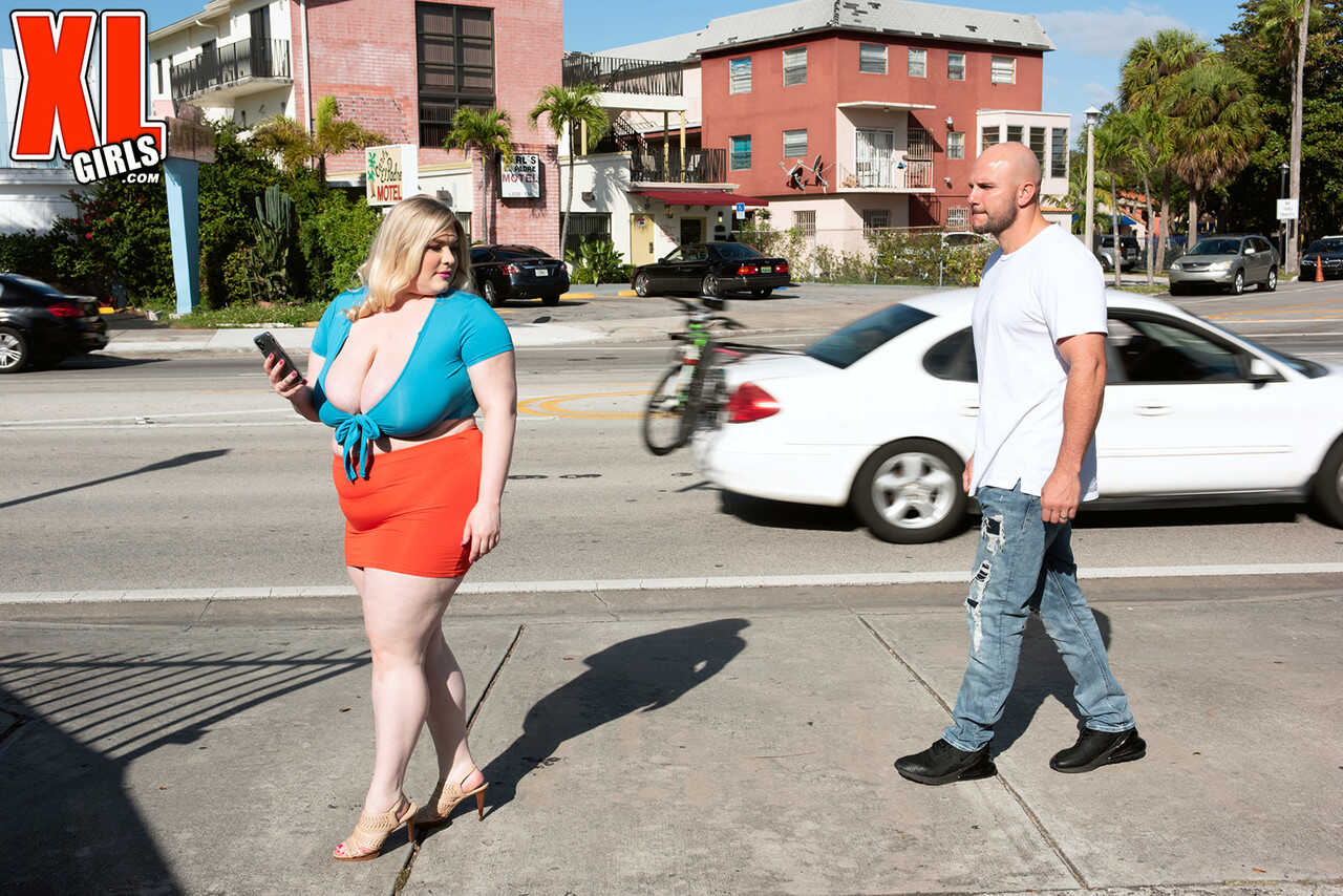 Fat teen Stella Daniels smothers a man with her juicy big tits after a pickup in a miniskirt! - Stella Daniels