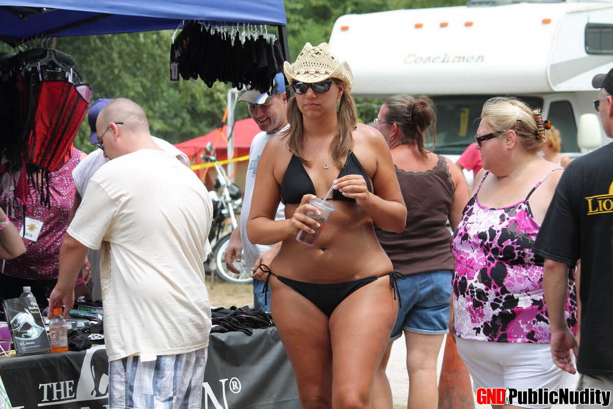 Naked Caucasian Strippers Attend Adult Festival by the Pool and Flash Their Curvy Bikini Bods for Everyone to See! - 