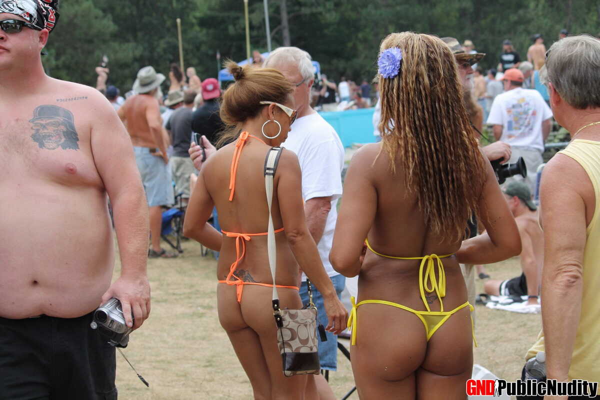 Naked Caucasian Strippers Attend Adult Festival by the Pool and Flash Their Curvy Bikini Bods for Everyone to See!