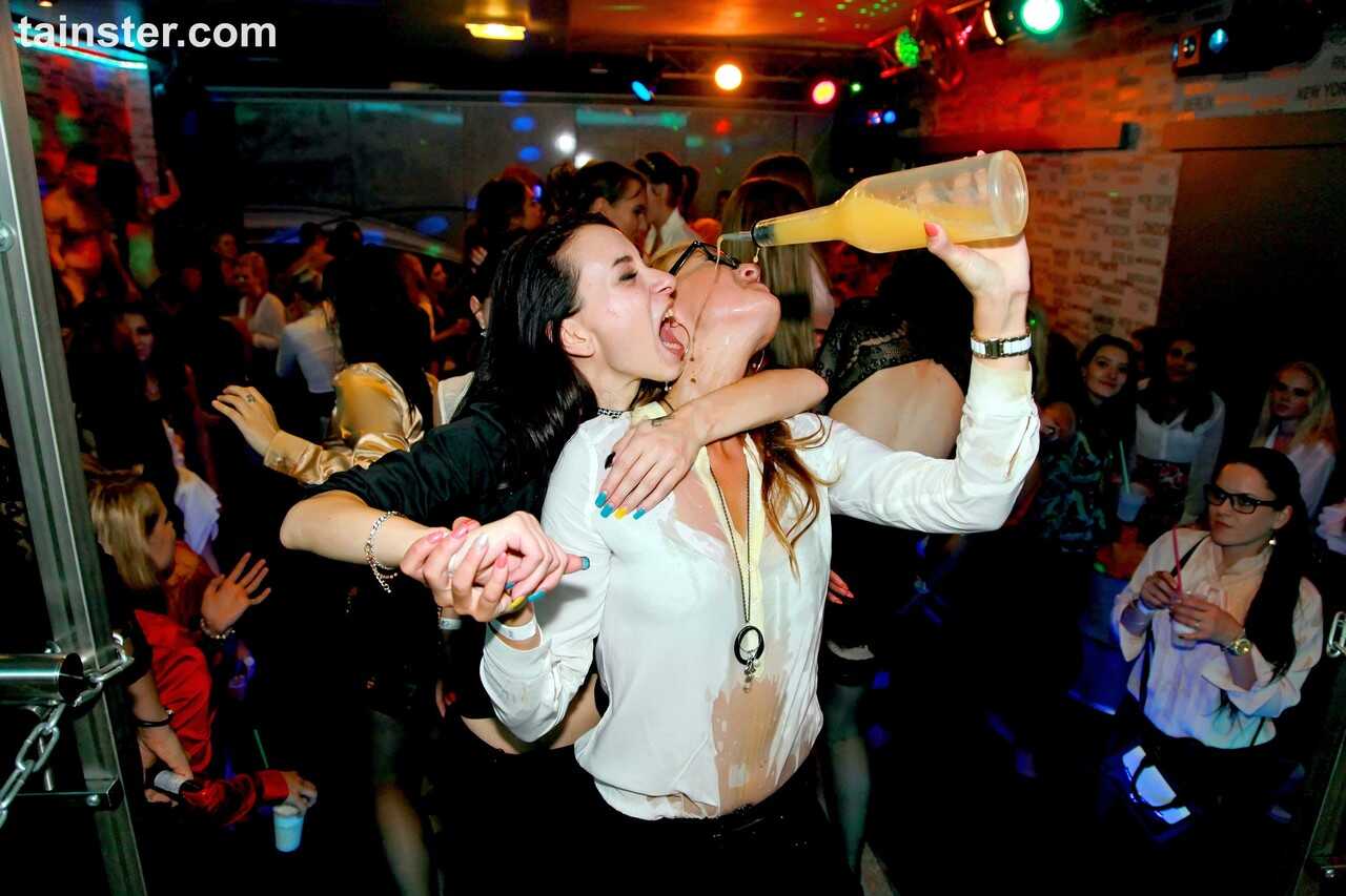 Boozy European Chicks Get Soaked in Cum at a CFNM Party Featuring Male Strippers and CFNM Blowjobs! - 