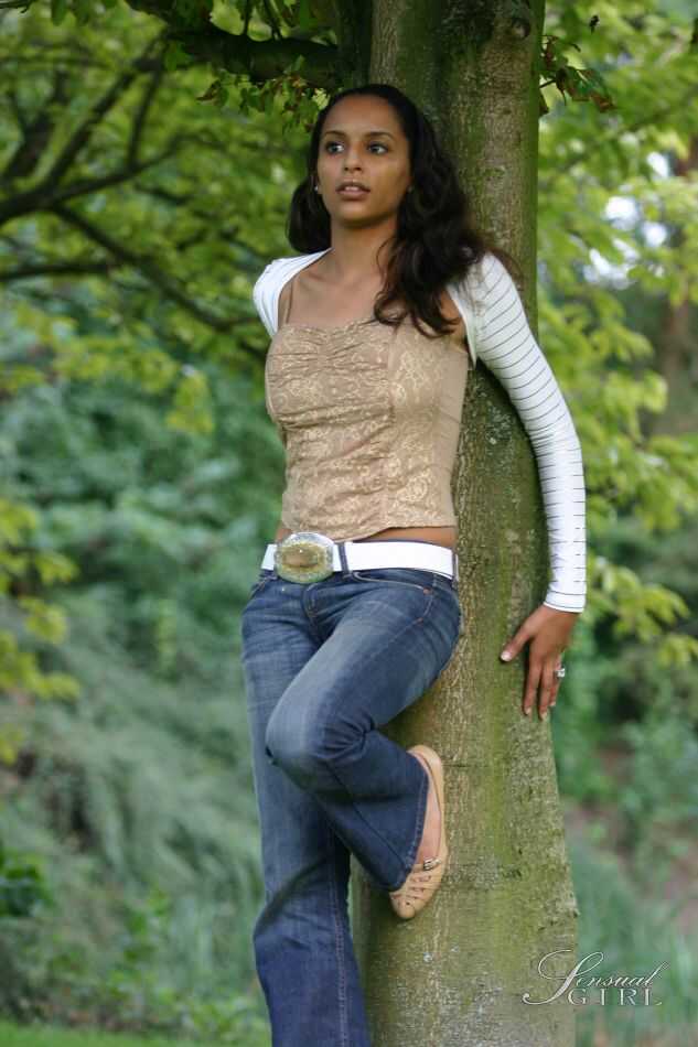 Aziza, the Sexy Latina Model with Big Boobs Exposing Them Outdoors in Blue Jeans - Aziza