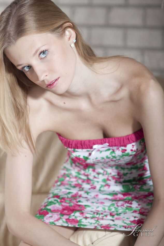 Natural blonde Angel Hot spreading legs in cotton panties & fondling tiny tits while wearing a sexy thong A naughty te...