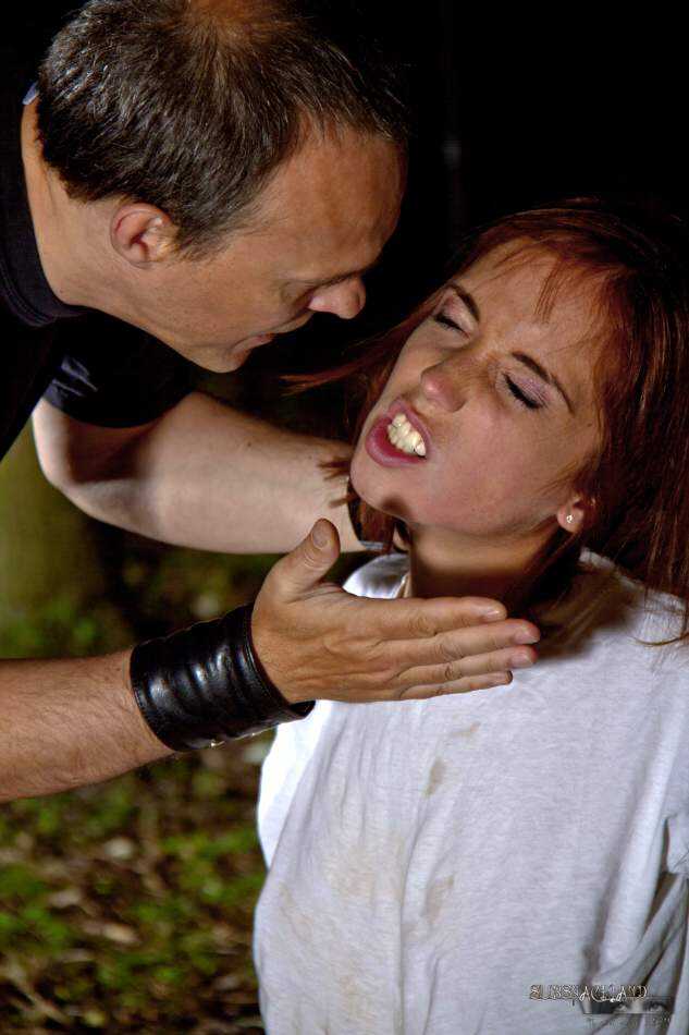 Skinny redhead teen Tina Hot endures extreme BDSM play in the forest at night while deepthroating her dominant partner - T...