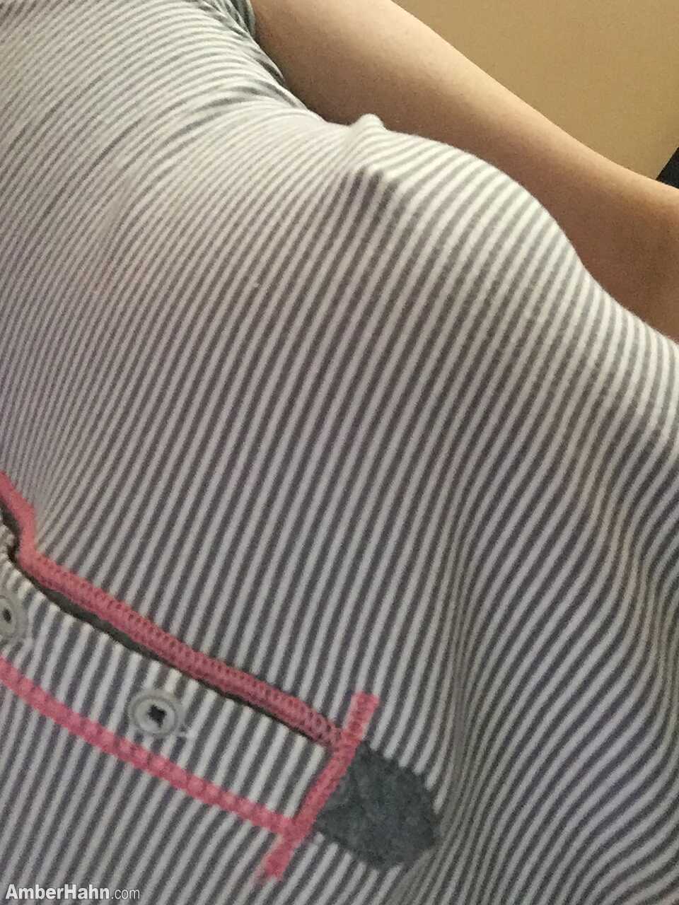 Nerdy female Amber Hahn's big natural tits bounce on her bed in a sexy selfie - Amber Hahn