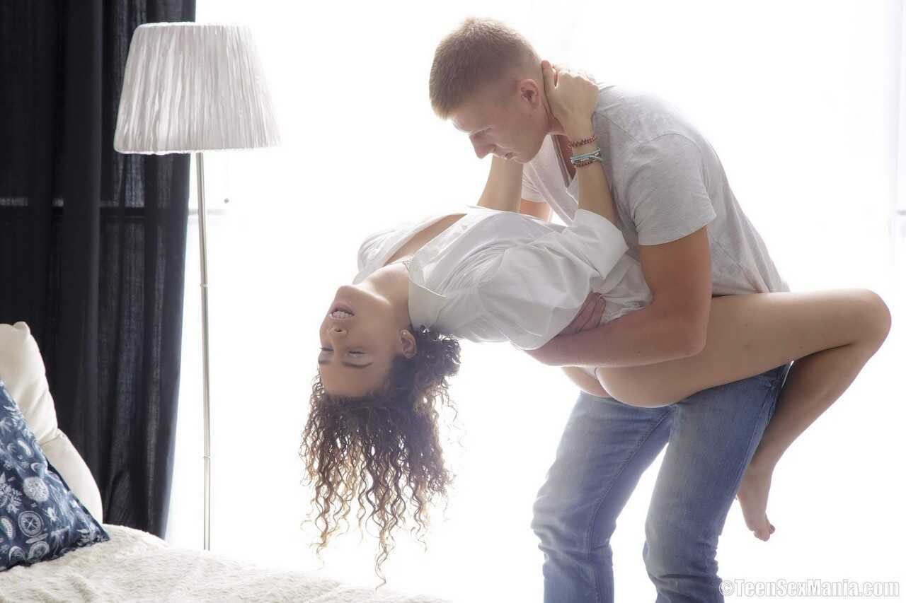 Curly Hair Sucks On Her Brunette Guy's Dick After A Flat-Chested Amateur Fuck With The Cute Blowjob Teen Caroline. - ...