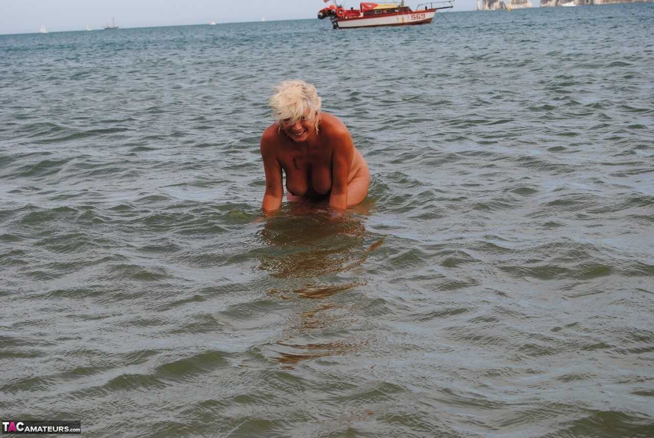 Old Dimonty blows a kiss after skinny dipping in the nude at Granny Beach - Dimonty