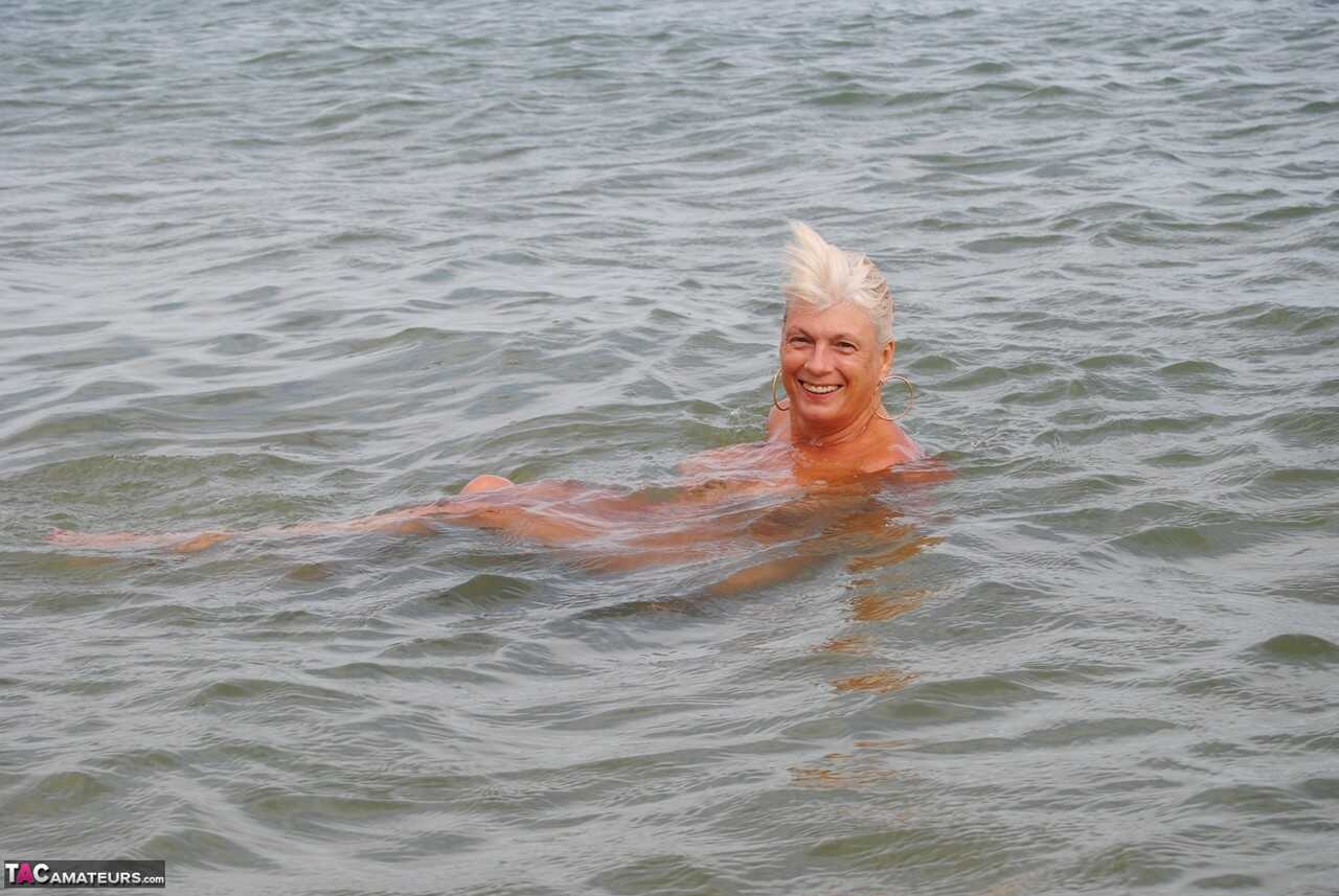 Old Dimonty blows a kiss after skinny dipping in the nude at Granny Beach - Dimonty