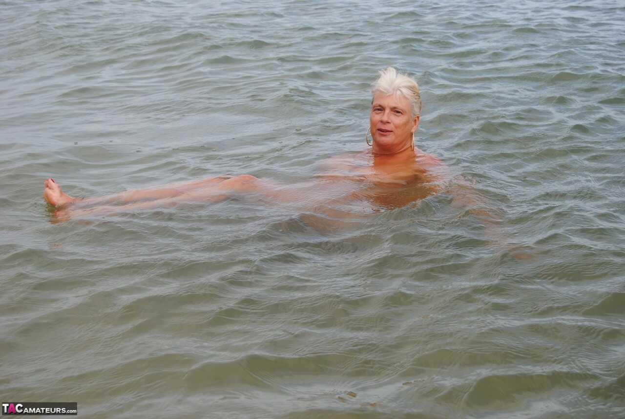Old Dimonty blows a kiss after skinny dipping in the nude at Granny Beach - Dimonty