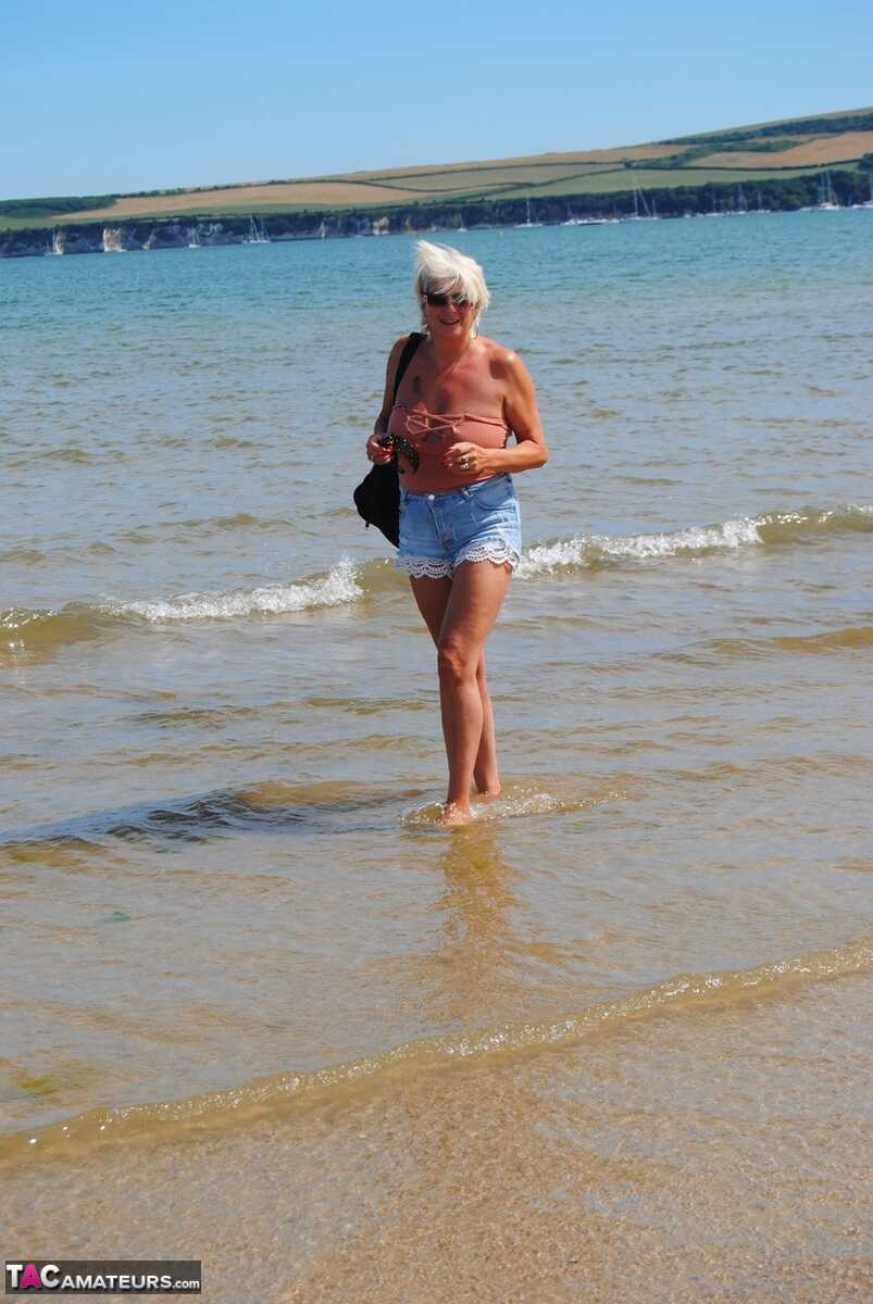 Old Dimonty blows a kiss after skinny dipping in the nude at Granny Beach - Dimonty
