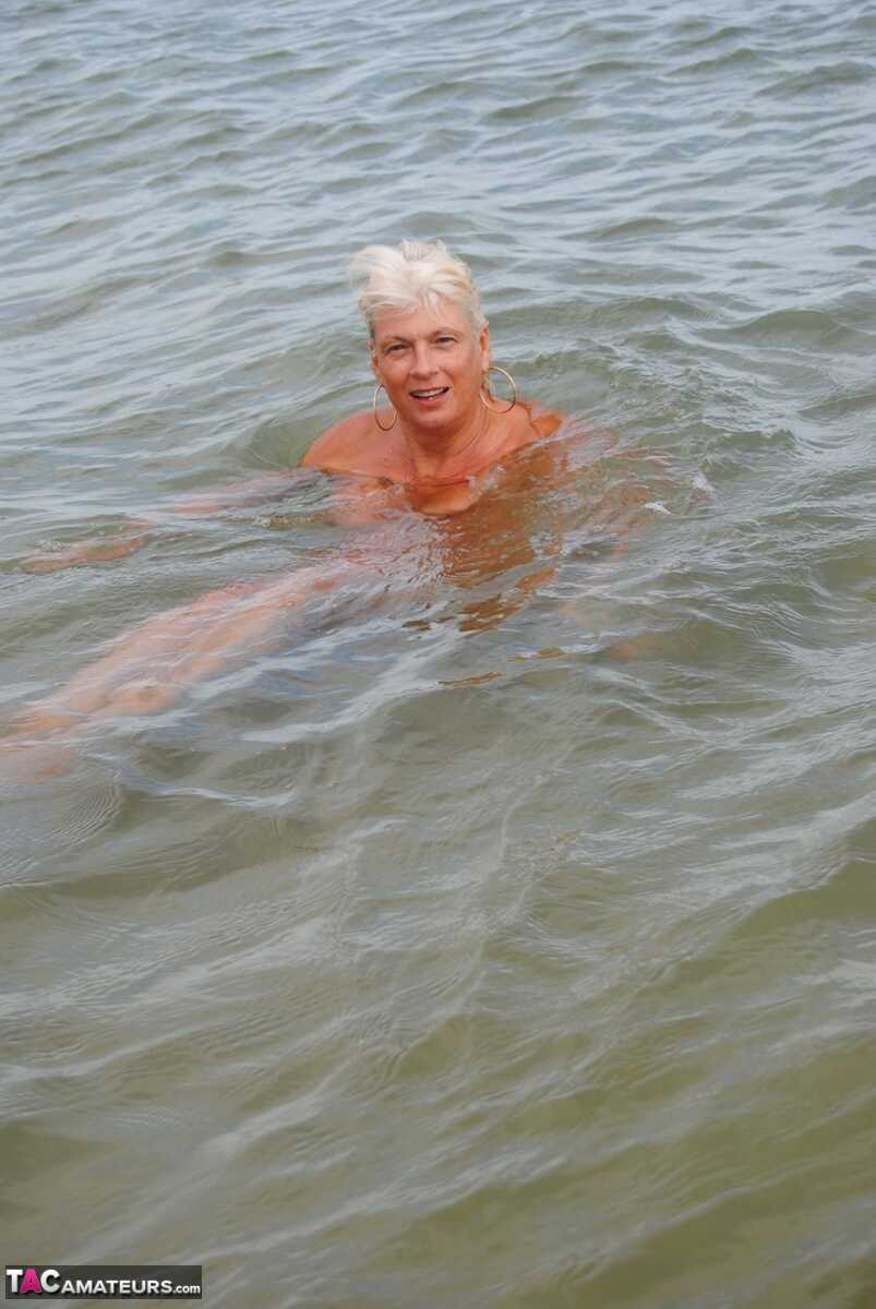 Old Dimonty blows a kiss after skinny dipping in the nude at Granny Beach - Dimonty