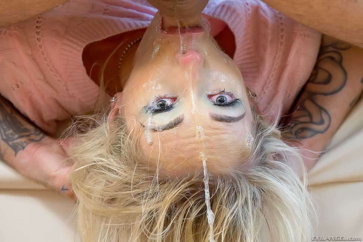 Bryan Gozzling's Big Cock Gives Young Blonde Sky Pierce a Facial Cumshot After a Hard Fuck, Mouth Full of Cum and Ass...