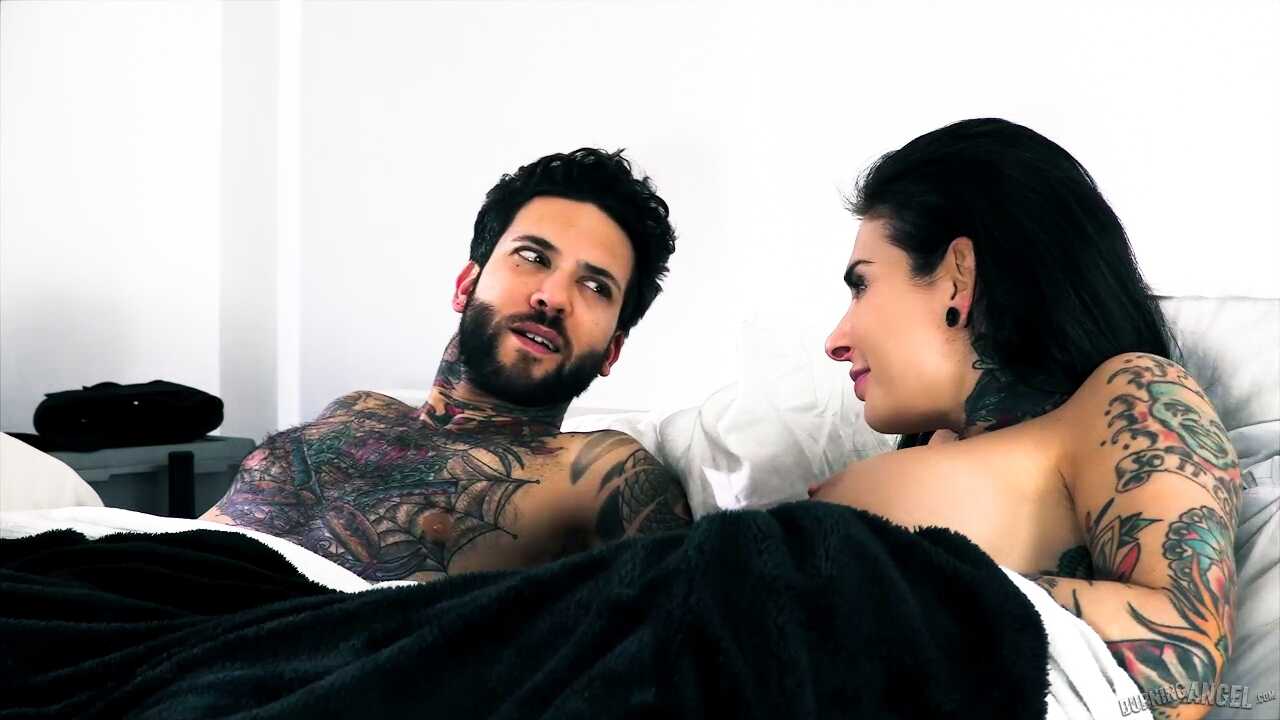 Ink-stained sheets: Tattooed couple Joanna Angel and Small Hands get down and dirty in their bedroom