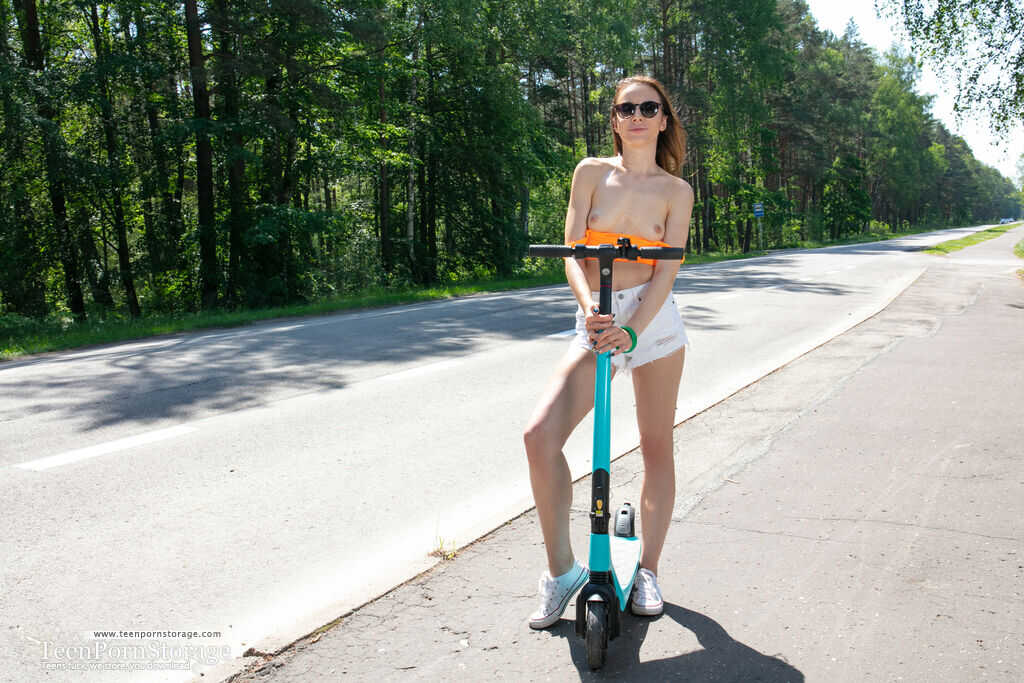 Redhead Nesti Rides Her Scooter In Canvas Shoes And Gets Naked Outdoor - Nesti