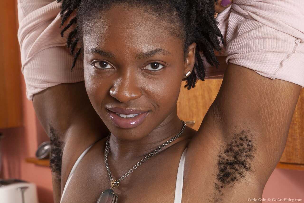 Black amateur Carla Cain flaunts her hairy underarms and beaver in this exclusive solo scene! - Carla Cain