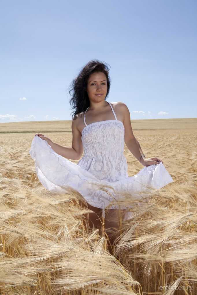 Young brunette Maliko gets fucked hard in the wheat field after showing off her bare ass - Maliko