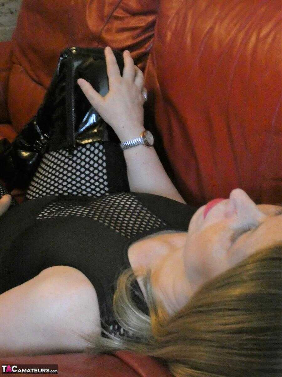 Mature Amateur Posh Sophia's Big Boons in Latex OTK Boots - Posh Sophia