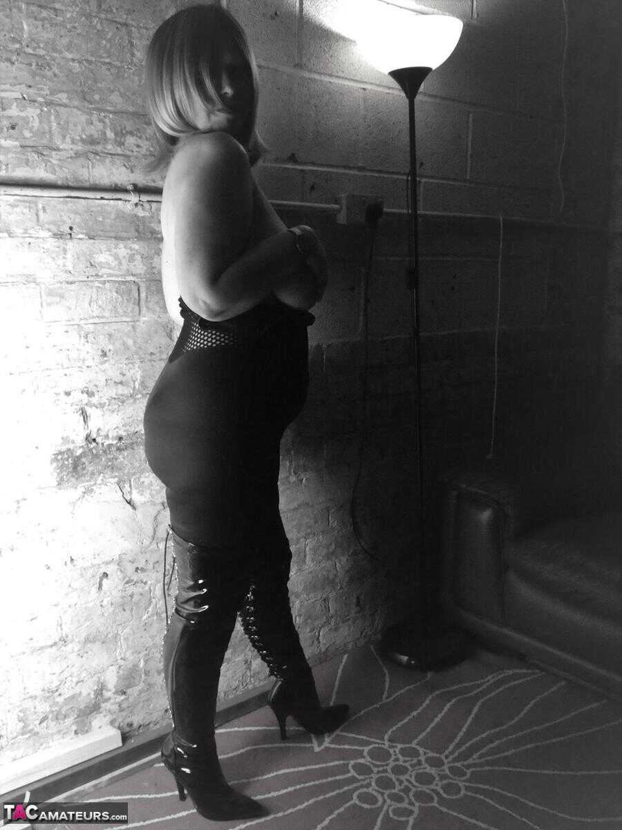 Mature Amateur Posh Sophia's Big Boons in Latex OTK Boots - Posh Sophia