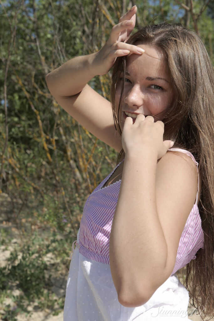 Sexy Blonde Alice D. Goes Nude on the Sandy Beach with Her Booty Shorts Slipping Off! - Alice D