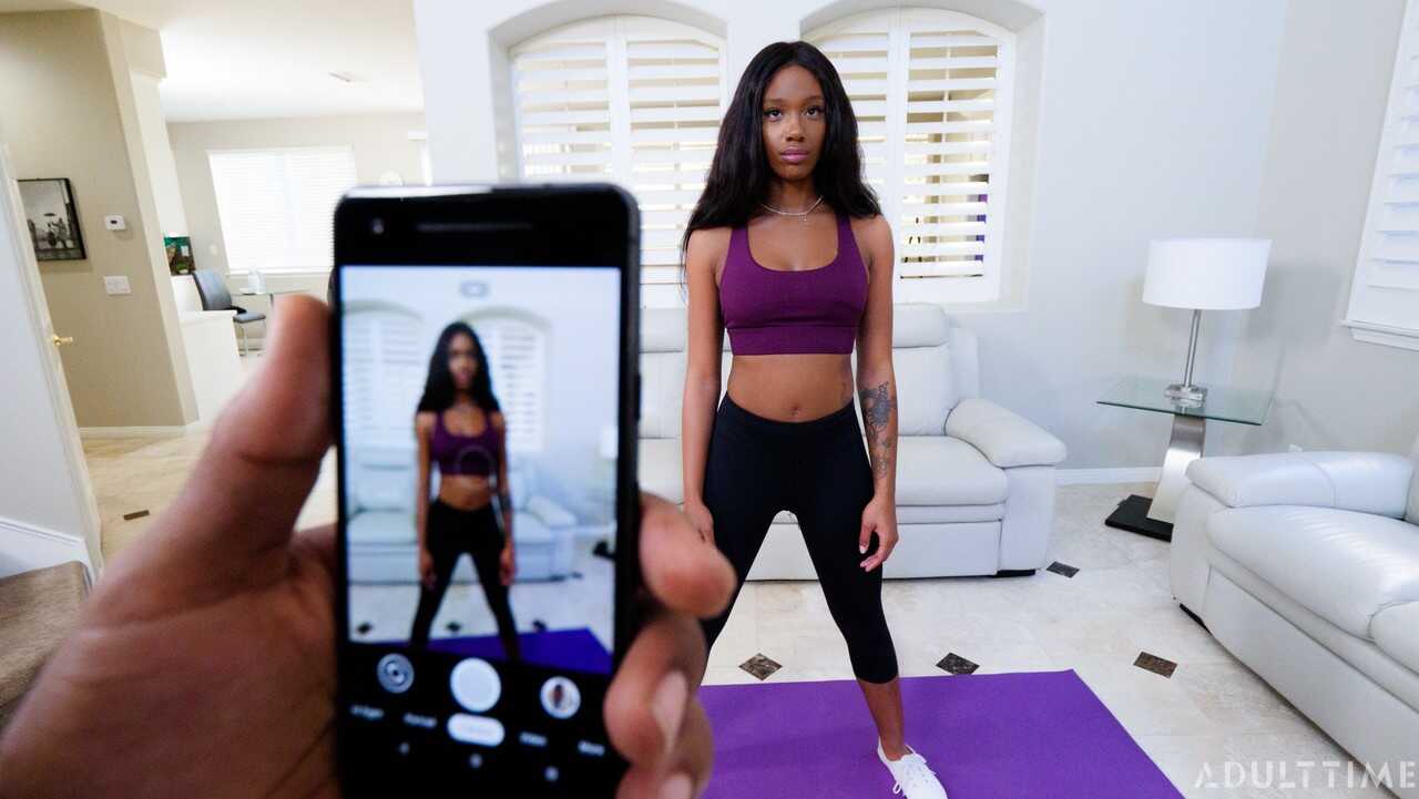 Pretty teen Lacey London partakes in POV black on black sex after doing yoga with her ebony pants off.