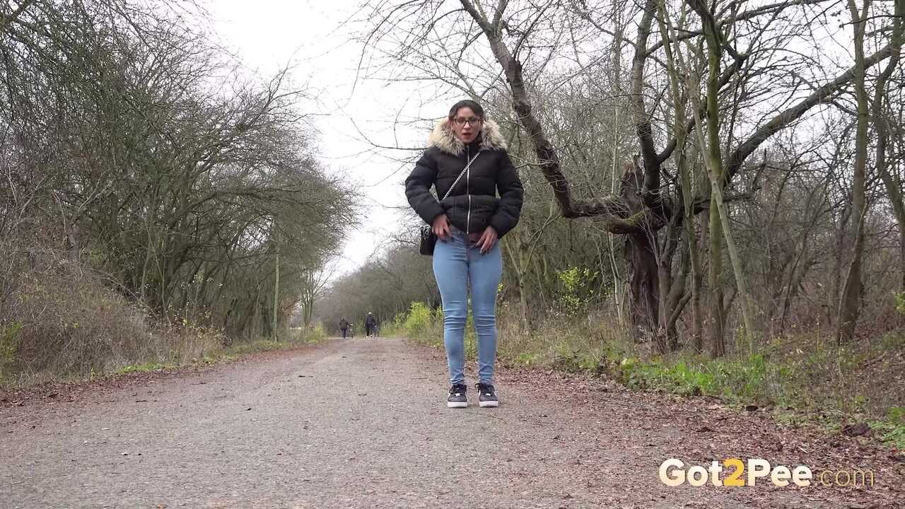 Natasha Ink Solo Girl Takes A Country Road Pee Break While Squatting Barefoot In Her Parka - Natasha Ink
