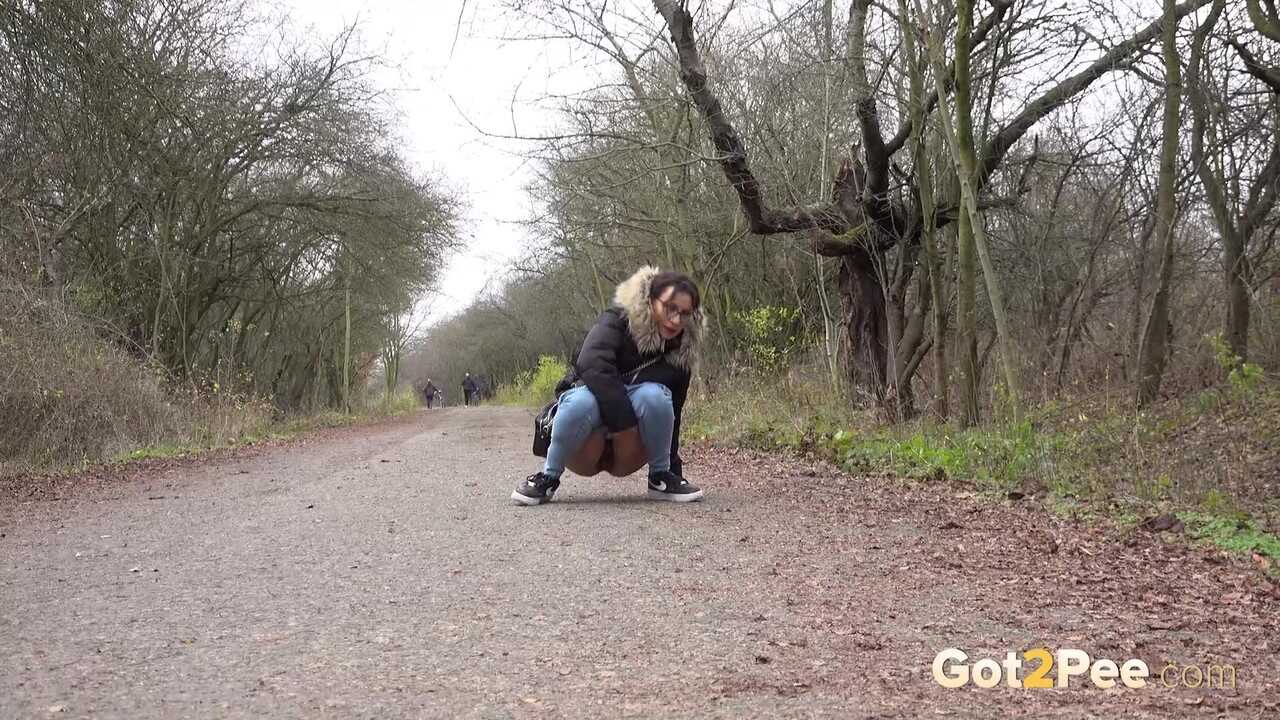 Natasha Ink Solo Girl Takes A Country Road Pee Break While Squatting Barefoot In Her Parka - Natasha Ink