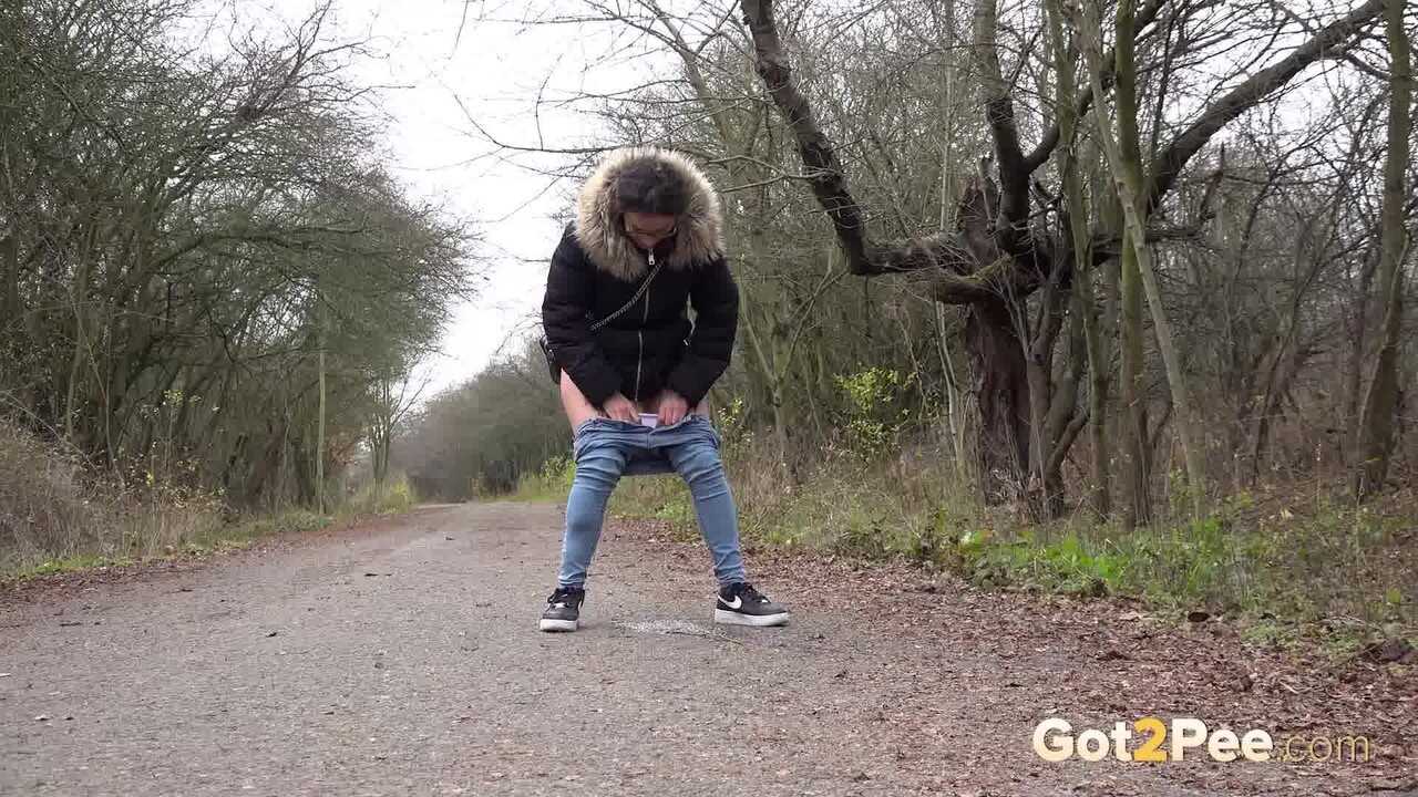 Natasha Ink Solo Girl Takes A Country Road Pee Break While Squatting Barefoot In Her Parka