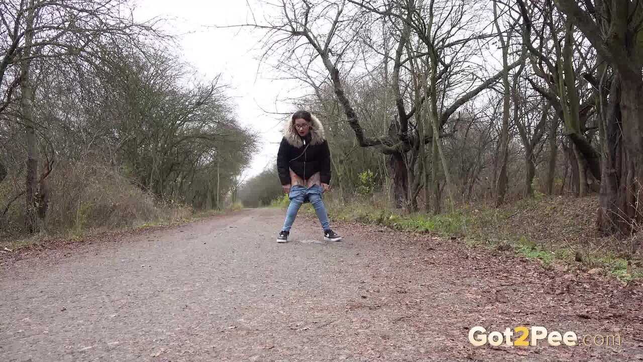 Natasha Ink Solo Girl Takes A Country Road Pee Break While Squatting Barefoot In Her Parka - Natasha Ink
