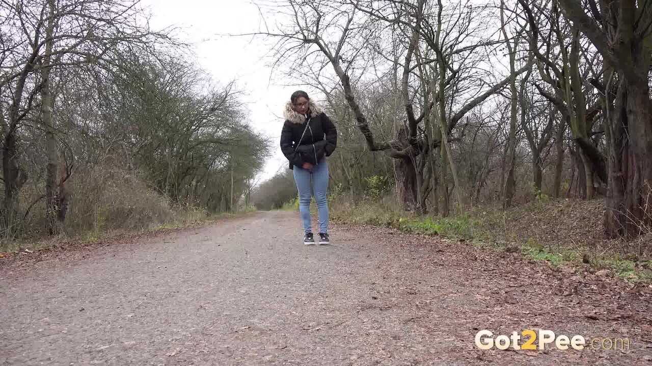 Natasha Ink Solo Girl Takes A Country Road Pee Break While Squatting Barefoot In Her Parka - Natasha Ink