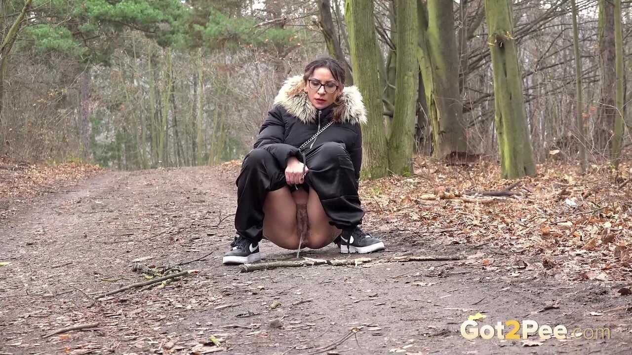 Natasha Ink Solo Girl Takes A Dirty Roadside Pee With Glasses And Coat On!