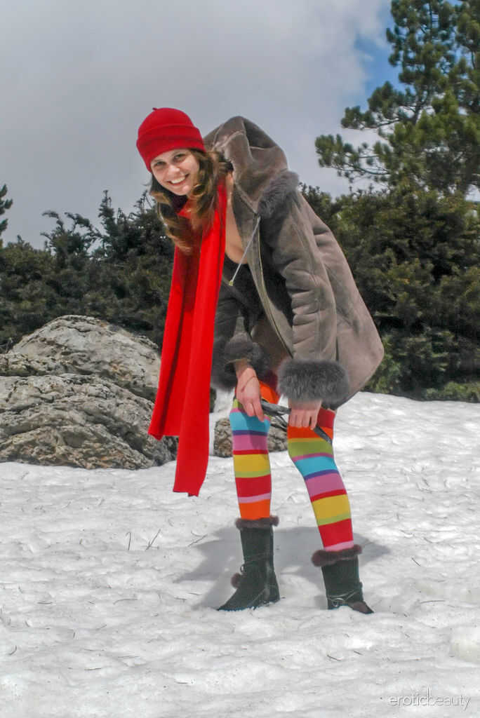 The Innocent Teen Nika R Gets Naughty with Thigh High Socks and a Scarf in the Snow - Nika R