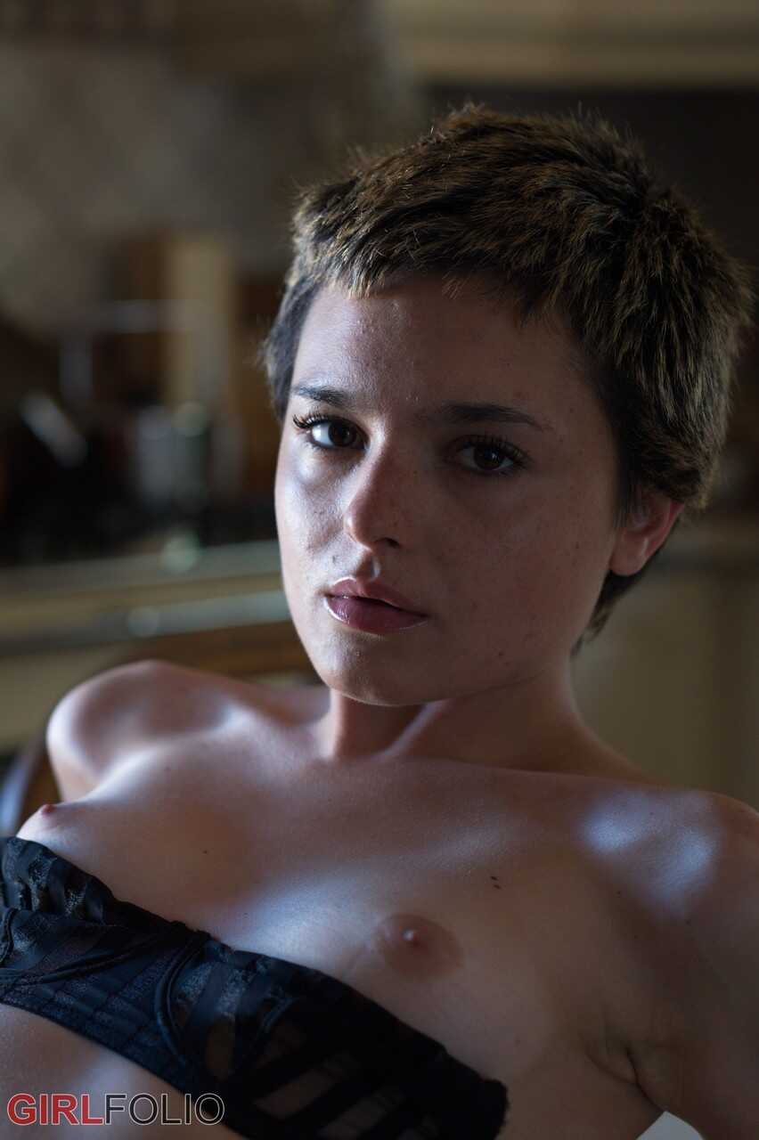 Sexy Short-Haired Skinny Glamour Model Caterina Correia Exposes Her Small Tits in Lingerie - Caterina Correia
