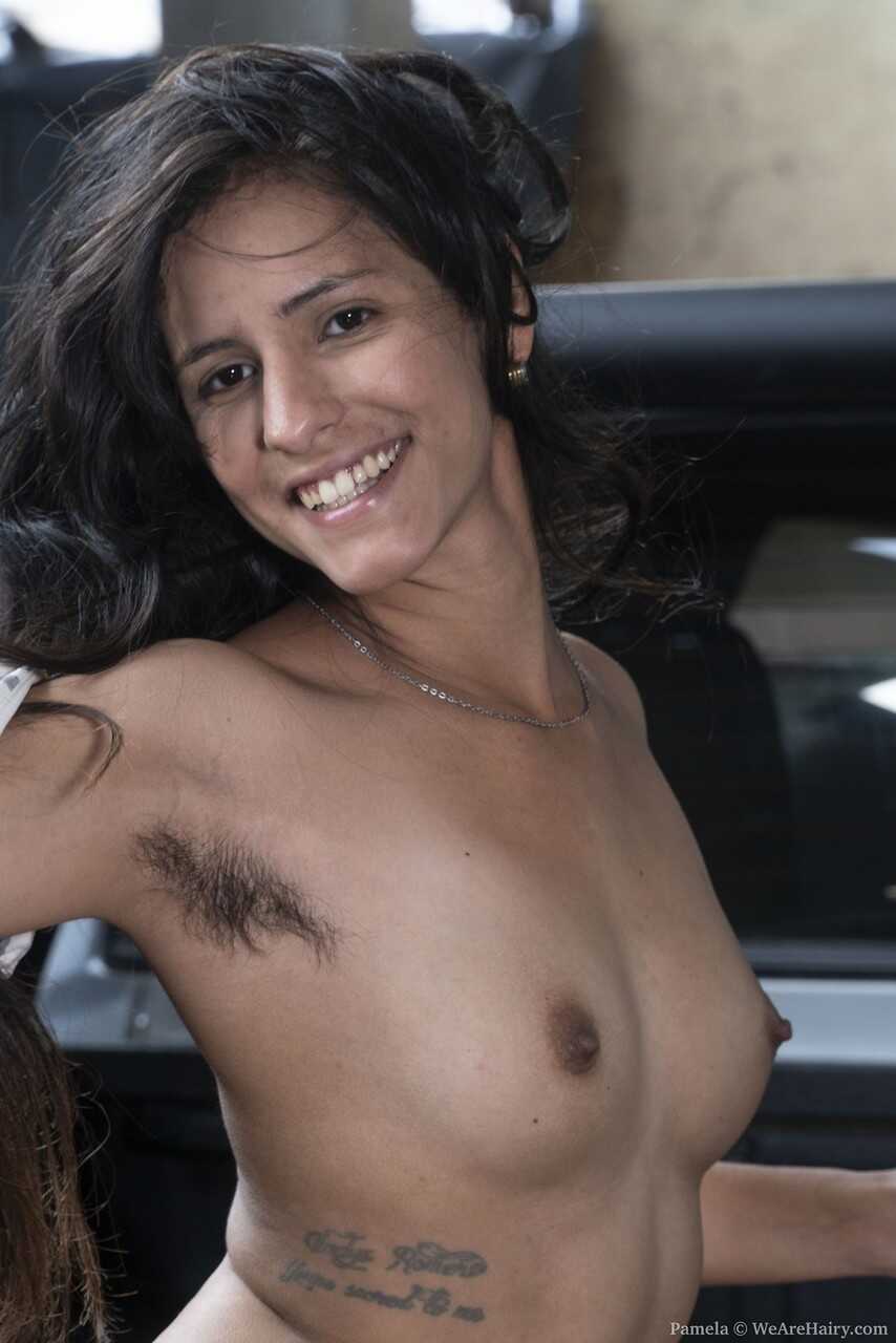 Hairy Pamela: The Amateur's Beaver and Underarms in Bed of a Pickup Truck - Pamela