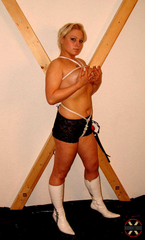 Blonde Chick Katharina Gets Tied Up in Leather Lingerie During Hardcore BDSM Scene - Katharina