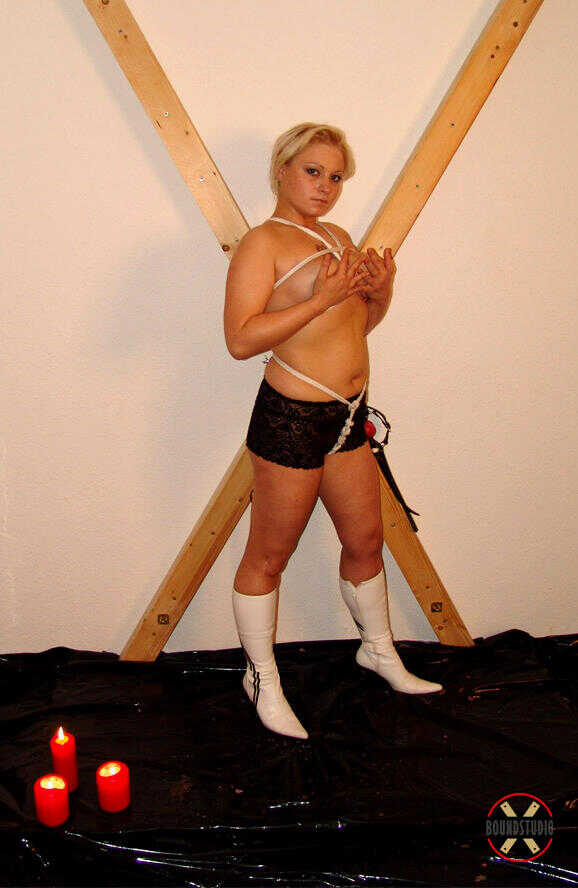 Blonde Chick Katharina Gets Tied Up in Leather Lingerie During Hardcore BDSM Scene - Katharina