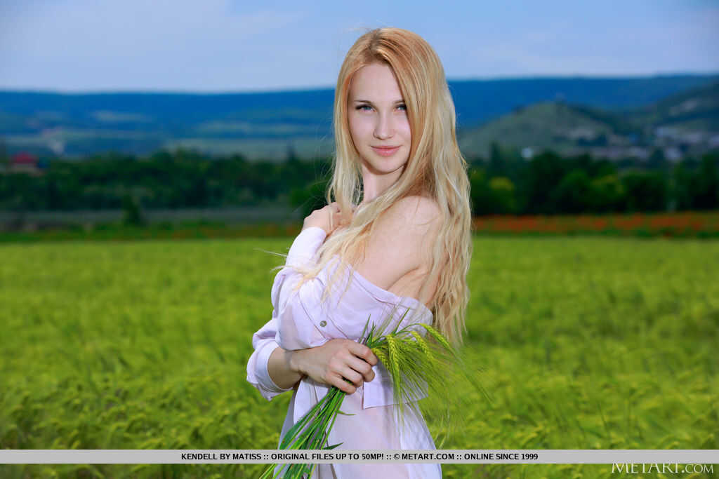 Kendell's Young Strawberry Blonde Teens Naked and Spreading Their Pussies in a Field of Barley - Kendell
