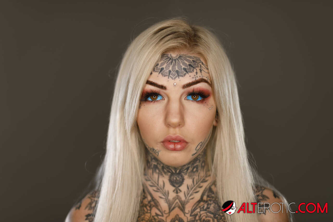 Blonde Ink Bombshell in Bra and Thong - Amber Luke