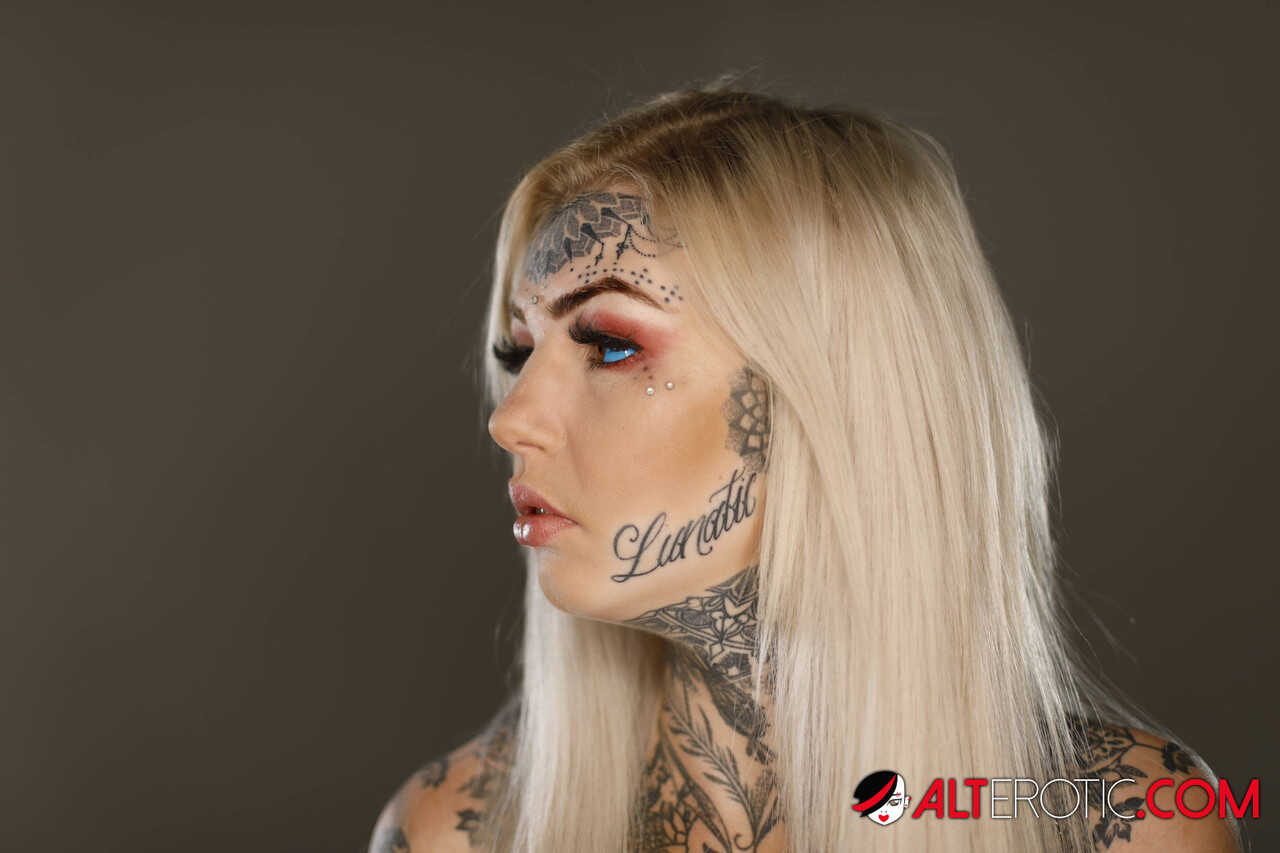 Blonde Ink Bombshell in Bra and Thong - Amber Luke