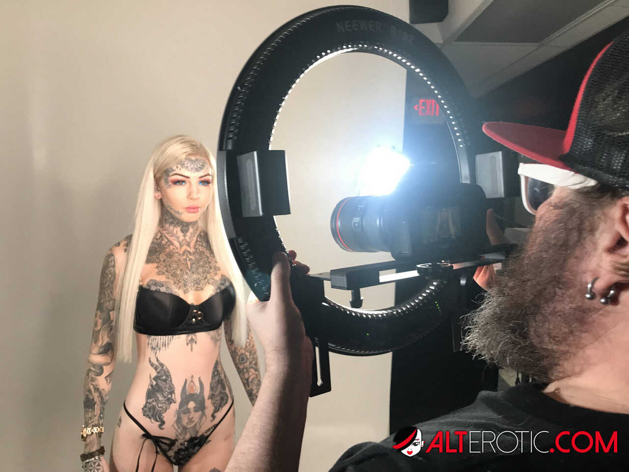 Blonde Ink Bombshell in Bra and Thong - Amber Luke