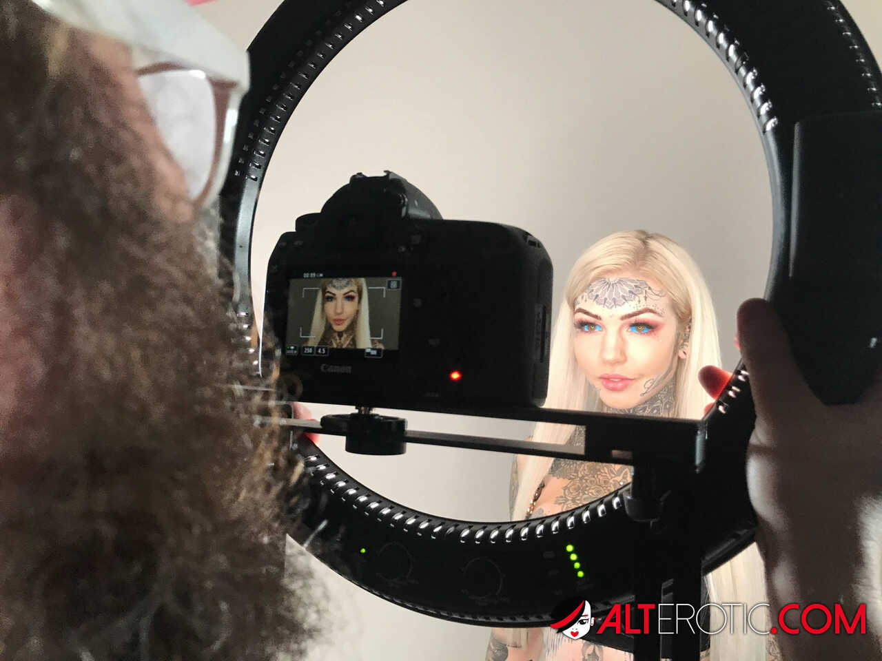 Blonde Ink Bombshell in Bra and Thong - Amber Luke