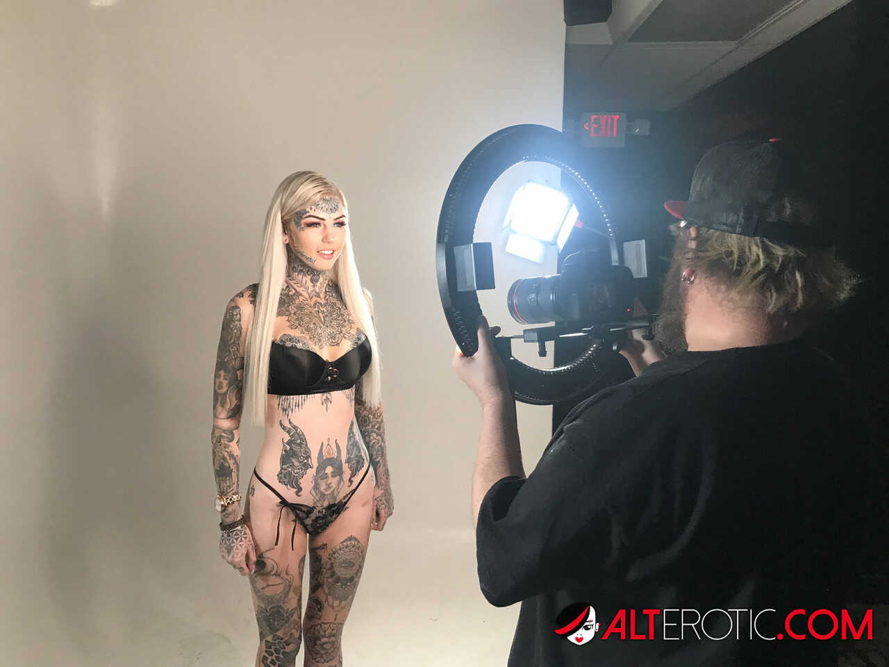 Blonde Ink Bombshell in Bra and Thong - Amber Luke