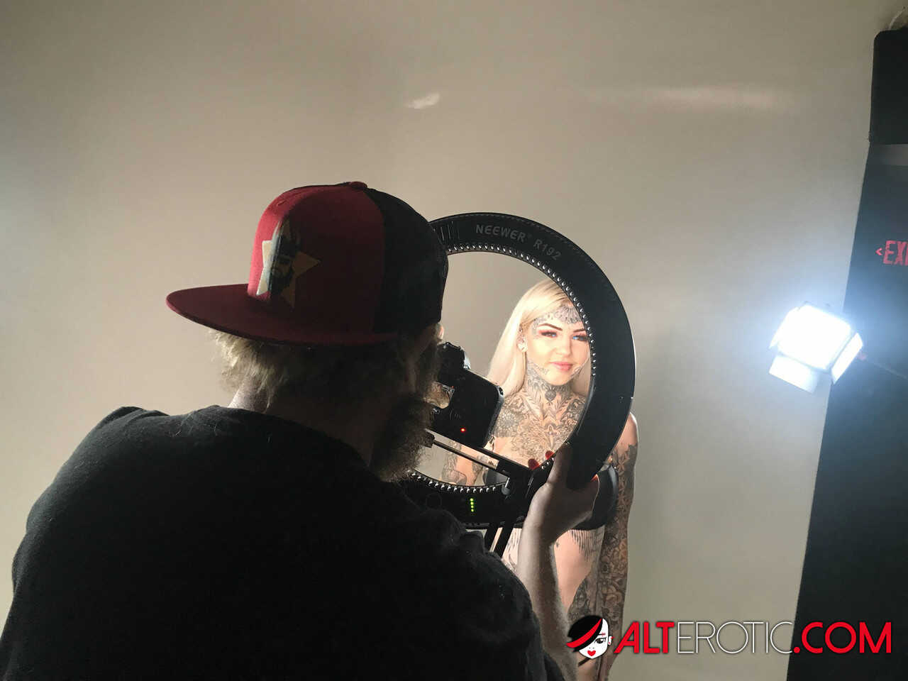 Blonde Ink Bombshell in Bra and Thong - Amber Luke