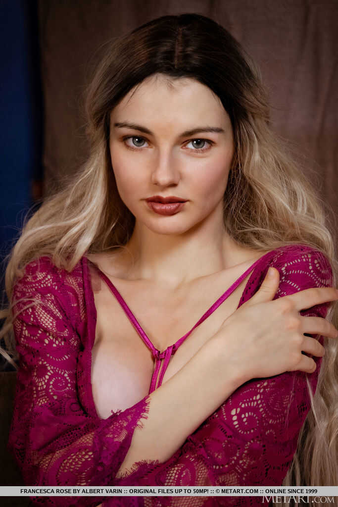 Curvy Blonde Goddess Francesca Rose Unleashes her Fiery Passion with Lace Dress Striptease - Francesca Rose
