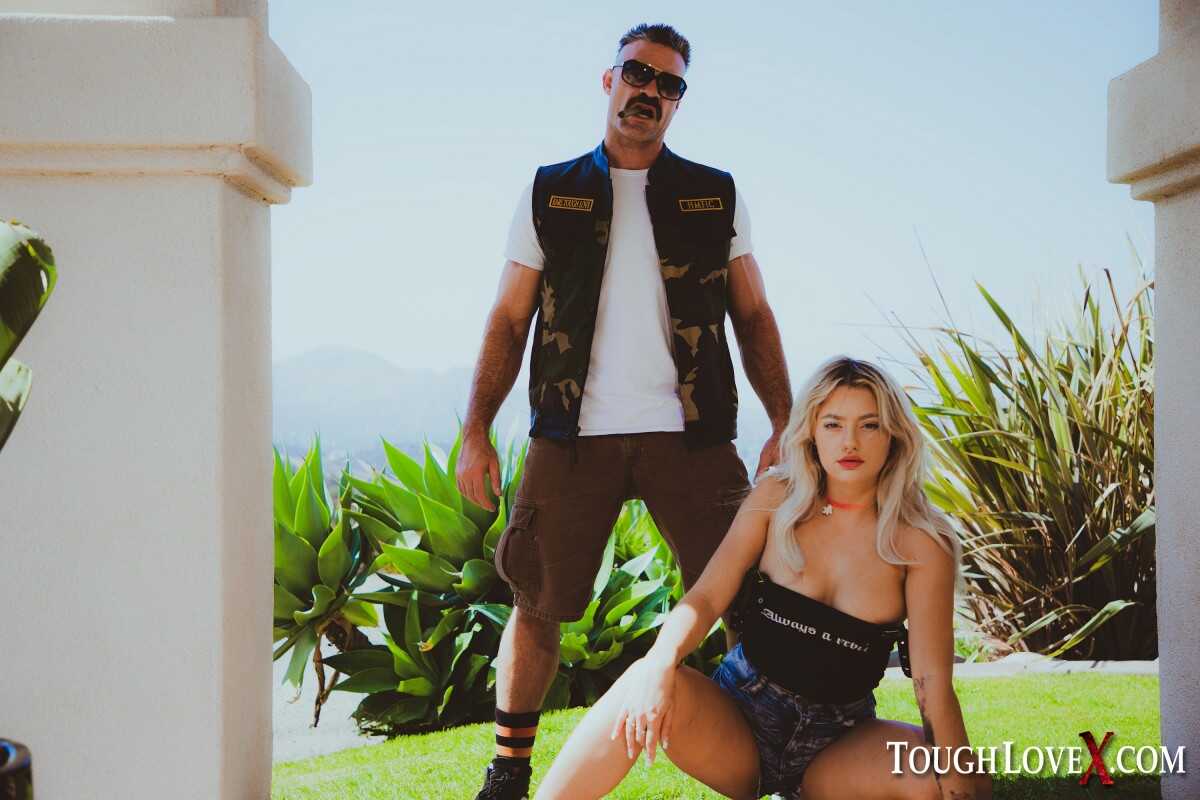 Sexy blonde Harmony Rivers teases a biker outdoors before they fuck inside - Harmony Rivers