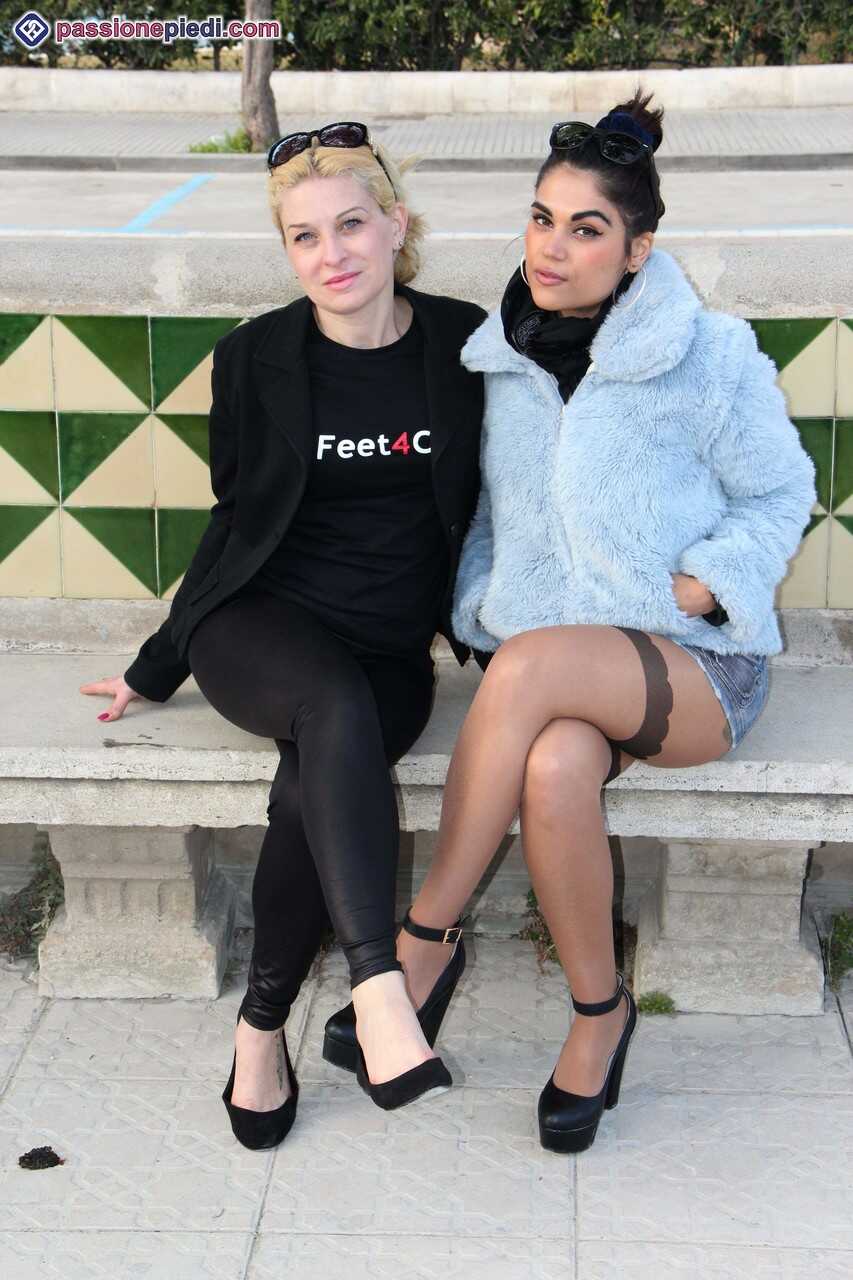 Clothed Females Chiara and Monique Free Their Feet from Footwear Turn Into a Lesbian Duo of Sensual Feet in Tiny Pantyhose...