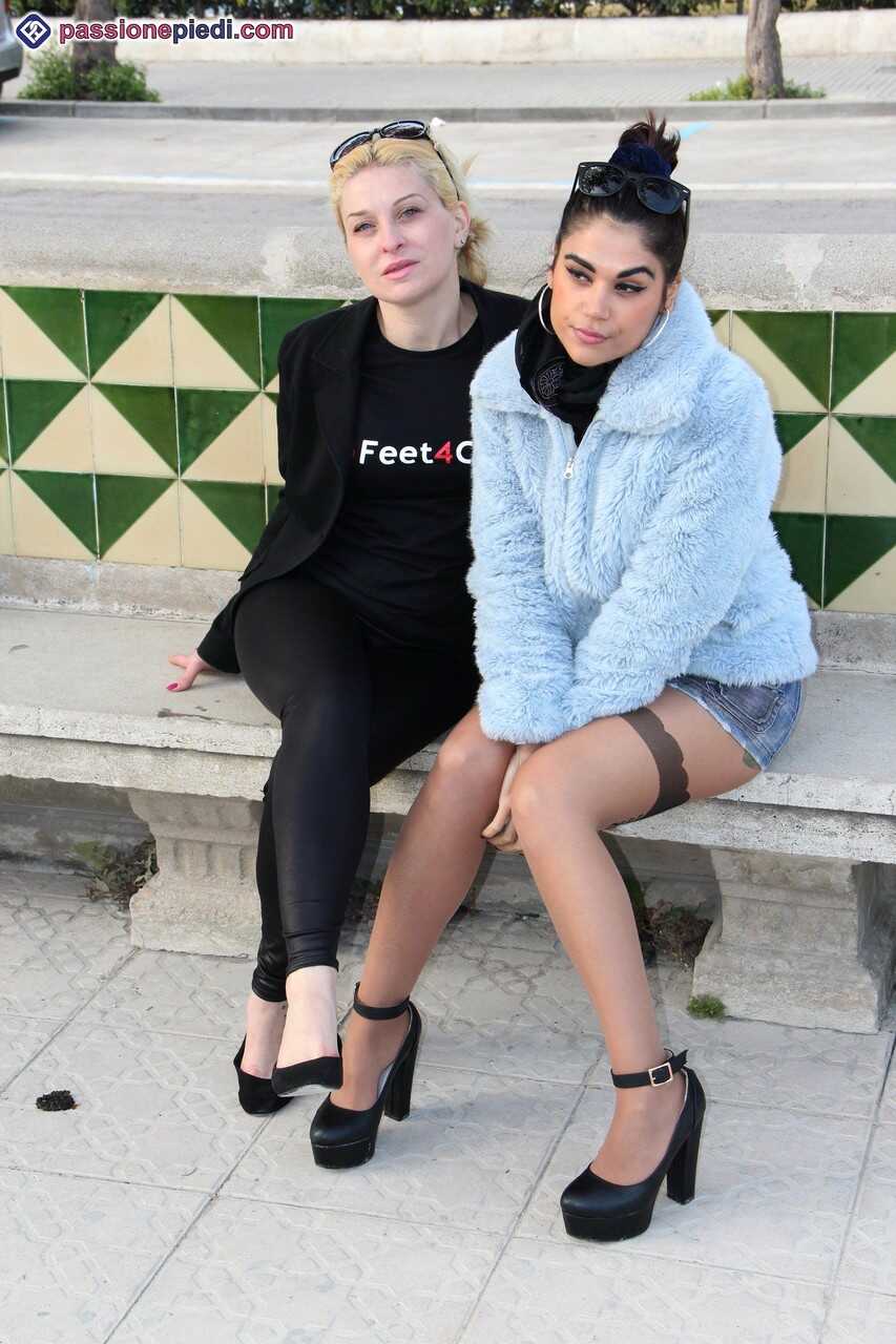 Clothed Females Chiara and Monique Free Their Feet from Footwear Turn Into a Lesbian Duo of Sensual Feet in Tiny Pantyhose...